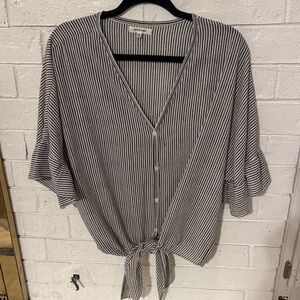 Max Studio Black and White Striped Tie-Front Button Down Blouse